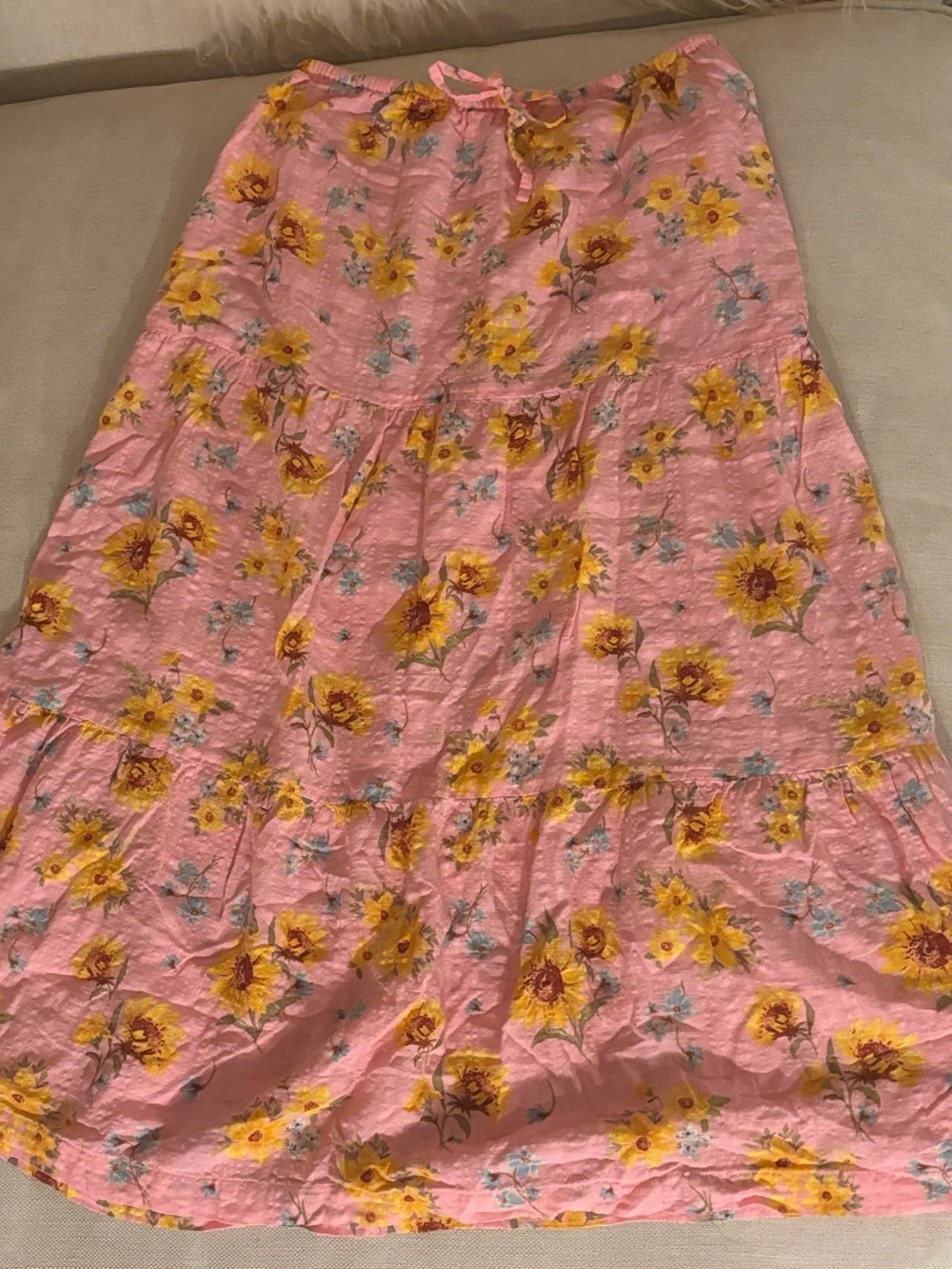 Old Navy Girls Floral Tiered Midi Skirt Pink Sunflower Size XL (14-16)